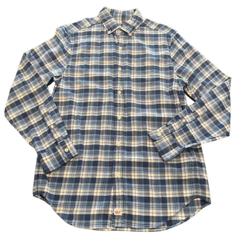 Vineyard Vines Murray Shirt Men's Small Blue Plaid Classic Fit Cotton Linen Work